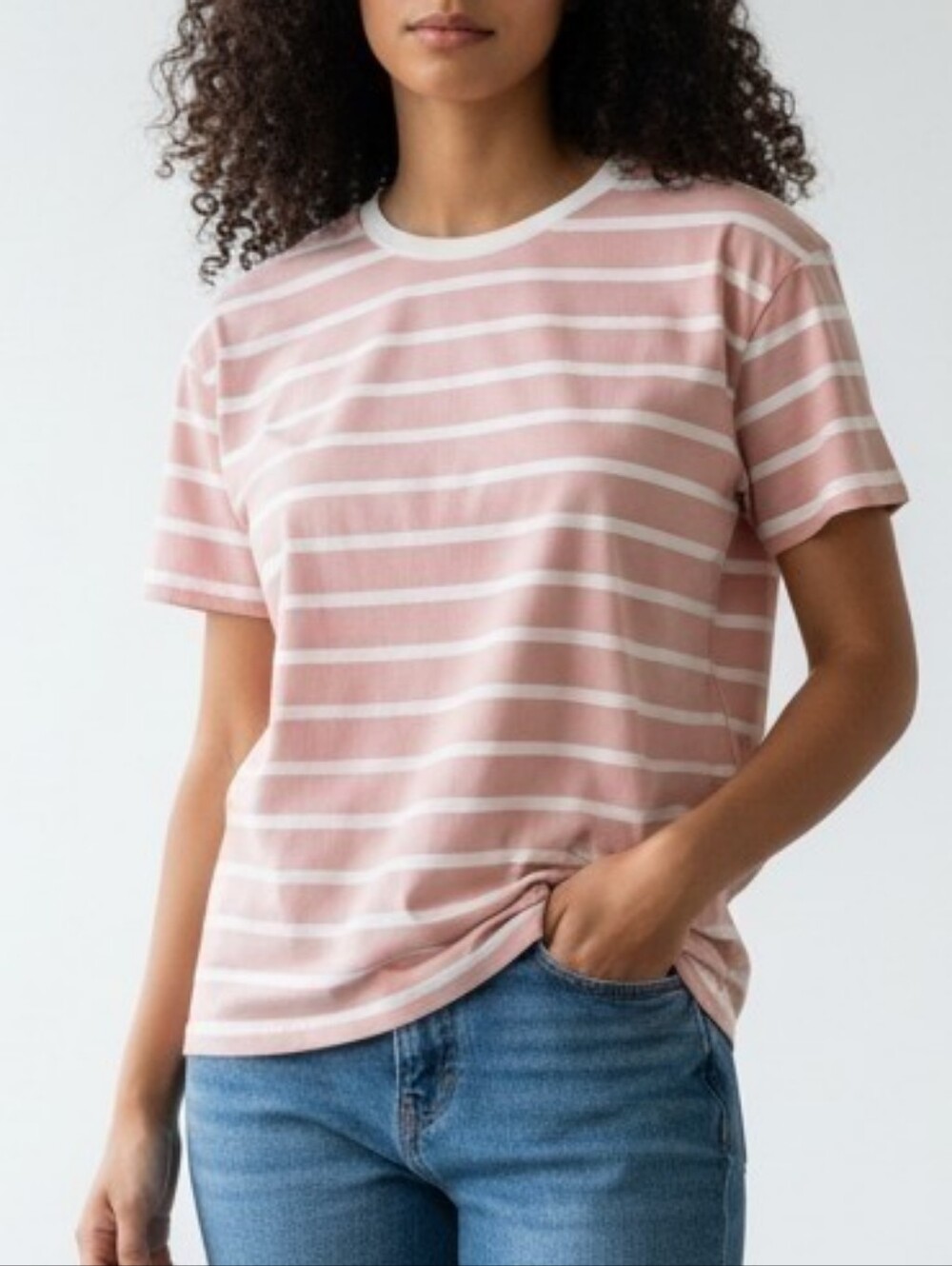 Womens' Pink & White Striped Short Sleeve Top Size Small Casual Tee
